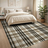 Geometric Modern Neutral Beige Plaid Check Area Rug