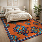 Vibrant Orange Teal Paisley Persian Area Rug