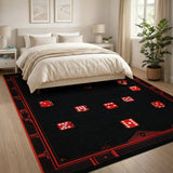 Red Dice Scatter on Black Area Rug