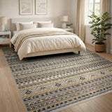 Beige Grey Tribal Stripe Area Rug