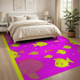 Multi-color and Patterns Playful Cartoon Fish Pink Area Rug