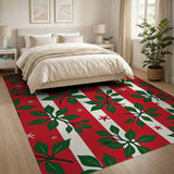 Festive Red Holly Leaf Star Stripe Area Rug