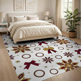 Festive Maroon Poinsettia Bow Area Rug