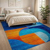 Bold Geometric Curves Blue Teal Orange Area Rug