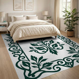 Ornate Green Leaf Frame Area Rug