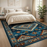 Blue and Teal Teal Southwestern Geometric Diamond Rug