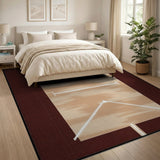 Tan Geometric Line Rug with Brown Border
