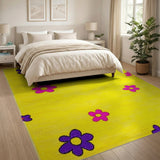 Sunny Yellow Rug with Purple Pink Daisies