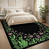 Green Foliage Pink Flower Butterfly Border Rug