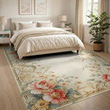 Blush Peony Floral Border Area Rug