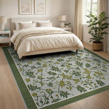 Green Green Vine Leaf Floral Area Rug