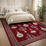 Elegant Red Christmas Ornament Area Rug