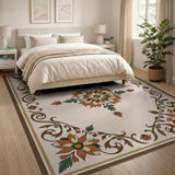 Orange Floral Medallion Persian Area Rug
