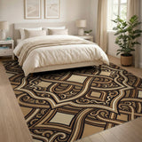 Ornate Brown Tan Persian Geometric Area Rug