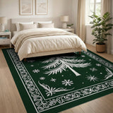 Emerald Green Christmas Trees Snowflakes Area Rug
