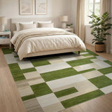Geometric Modern Green Green Geometric Block Modern Area Rug