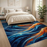 ODIKA Ocean Wave Sunset Abstract Washable Area Rug - Non-Slip Low Pile Seascape