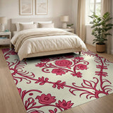 Pink Rose Damask Floral Area Rug