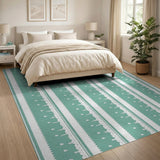 Teal Scalloped Stripe Coastal Area Rug