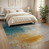Teal Grey Distressed Abstract Area Rug