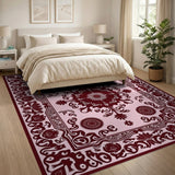 Blush Pink Traditional Persian Area Rug with Sun Medallion