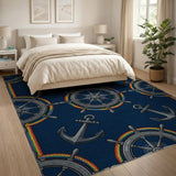 Nautical Anchor and Ship Wheel Area Rug