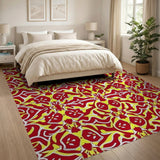 Vibrant Red Yellow Geometric Pattern Area Rug