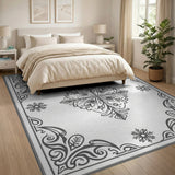 Ornate Grey Floral Medallion Rug