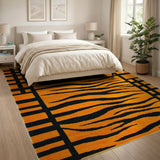 Bold Orange Tiger Stripe Geometric Area Rug