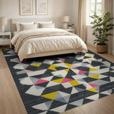 Bold Geometric Triangle Area Rug in Pink Yellow