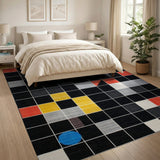 Bold Geometric Multi-Color Grid Area Rug