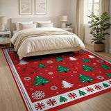 Multi-color and Patterns Festive Christmas Trees Snowflakes Red Area Rug