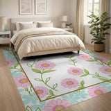 Pink Daisy Floral Vintage Area Rug