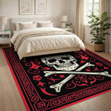 Gothic Skull Crossbones Red Border Rug