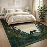Vintage Teal Forest Bear Area Rug
