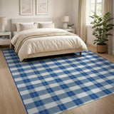Navy Blue White Checkered Gingham Area Rug
