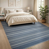 Navy Blue Striped Coastal Washable Area Rug