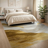 ODIKA Modern Abstract Gold Wavy Washable Area Rug - Low Pile, Non-Slip & Pet Friendly