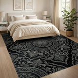 Ornate Black Silver Persian Area Rug