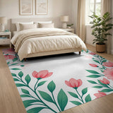 Blush Pink Floral Border Pink Area Rug