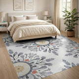 Grey Mandala Floral Area Rug