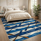 Nautical Crossed Oars Blue Waves Rug