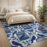 Blue Birdcage Floral Washable Area Rug