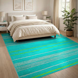 Teal Lime Striped Coastal Area Rug