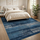Navy Blue Striped Distressed Vintage Area Rug