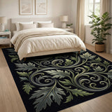 Ornate Grey Leaf Vine Area Rug