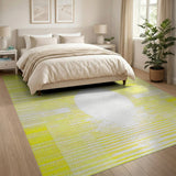 Vibrant Yellow Geometric Striped Rug with Central Circle