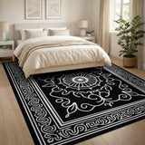 Traditional Persian Black and White Intricate Black White Persian Mandala Rug