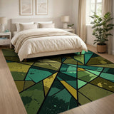 Green Fractured Geometric Abstract Area Rug