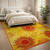 Vibrant Yellow Sunburst Southwestern Rug